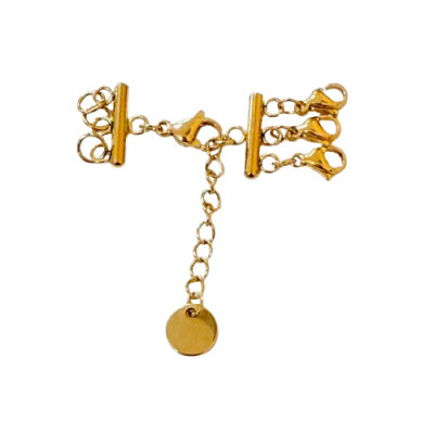 Extensor dourado para corrente com vários ganchos e fecho lagosta