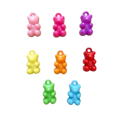 Pendentes ursinhos coloridos de material brilhante em várias cores