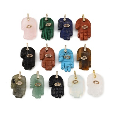 Doze pendentes Hamsá de pedras naturais com detalhe de olho dourado