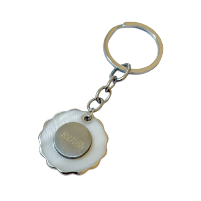 Chaveiro metálico prateado com placa circular com texto Australia 2020/21