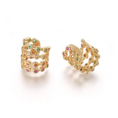 Brincos de argola dourados com pedras coloridas