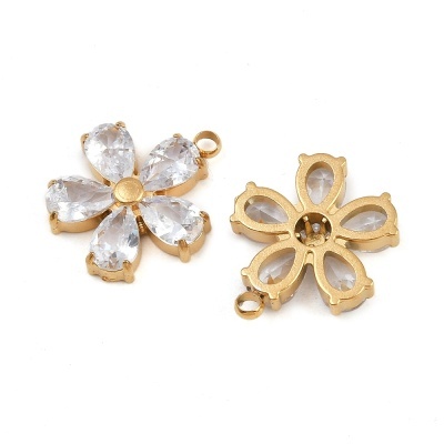 Pingentes florais dourados com pedras transparentes em forma de gota