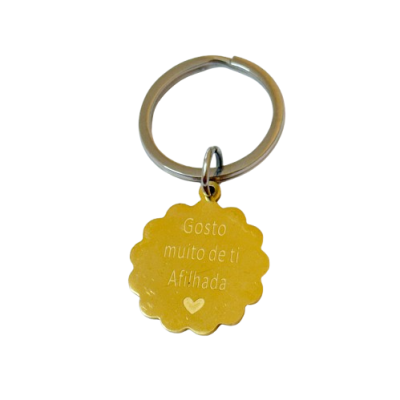 Porta-chaves metálico dourado com gravação 