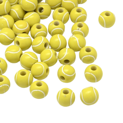 Bolas amarelas tipo bolas de ténis com furos no centro para bijuteria