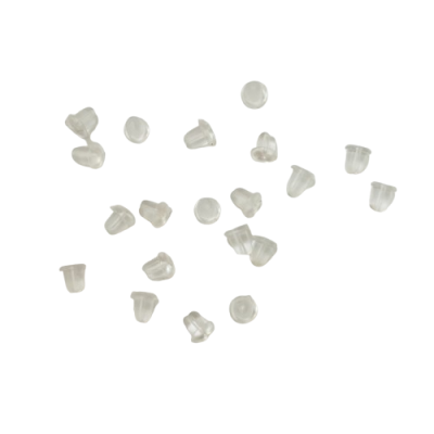 20 protetores transparentes pequenos em silicone sobre fundo branco