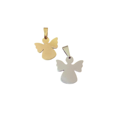 Dois pendentes de anjo em metal dourado e prateado