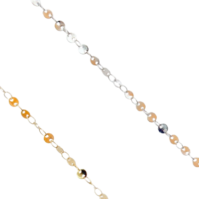 Colares delicados dourado e prateado com discos lisos e elos pequenos