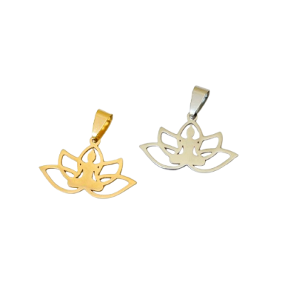 Pendentes metálicos dourado e prateado em forma de flor de lótus