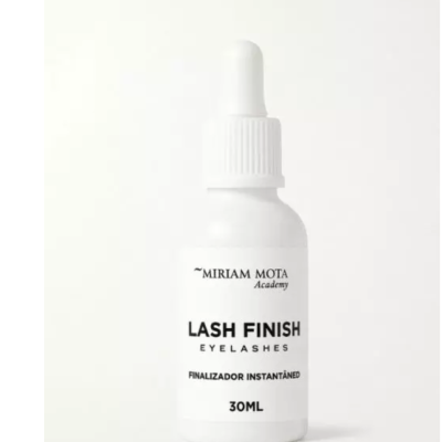 Frasco branco com conta-gotas para finalizador de pestanas com rótulo preto