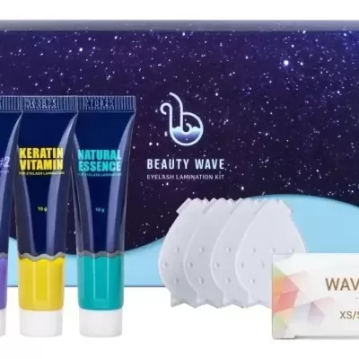 Kit de laminação de pestanas Beauty Wave com tubos coloridos, almofadas brancas e frasco transparente