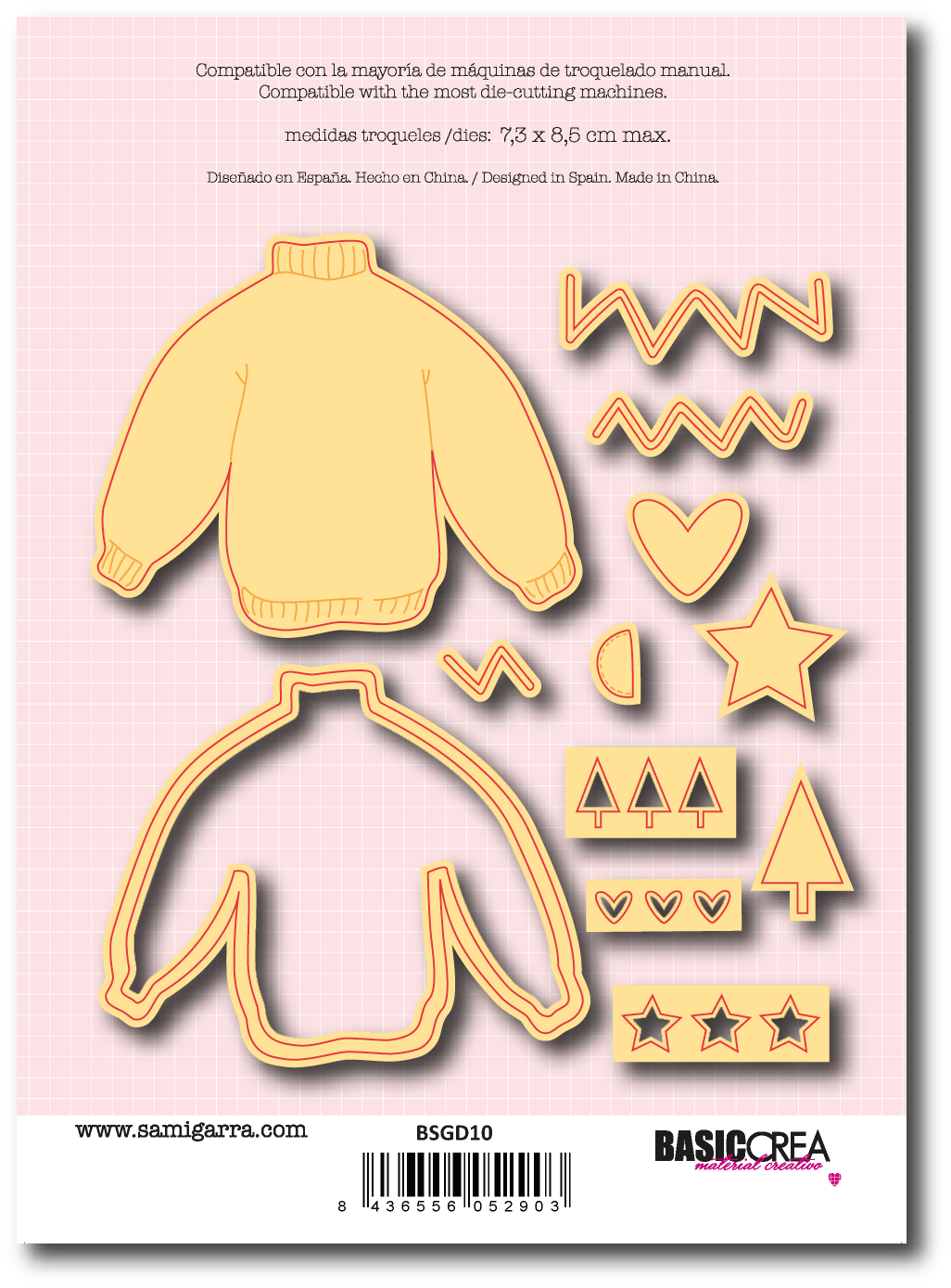 Moldes para máquina de troquelado com formas diversas, incluindo camisola, corações, estrela e árvores