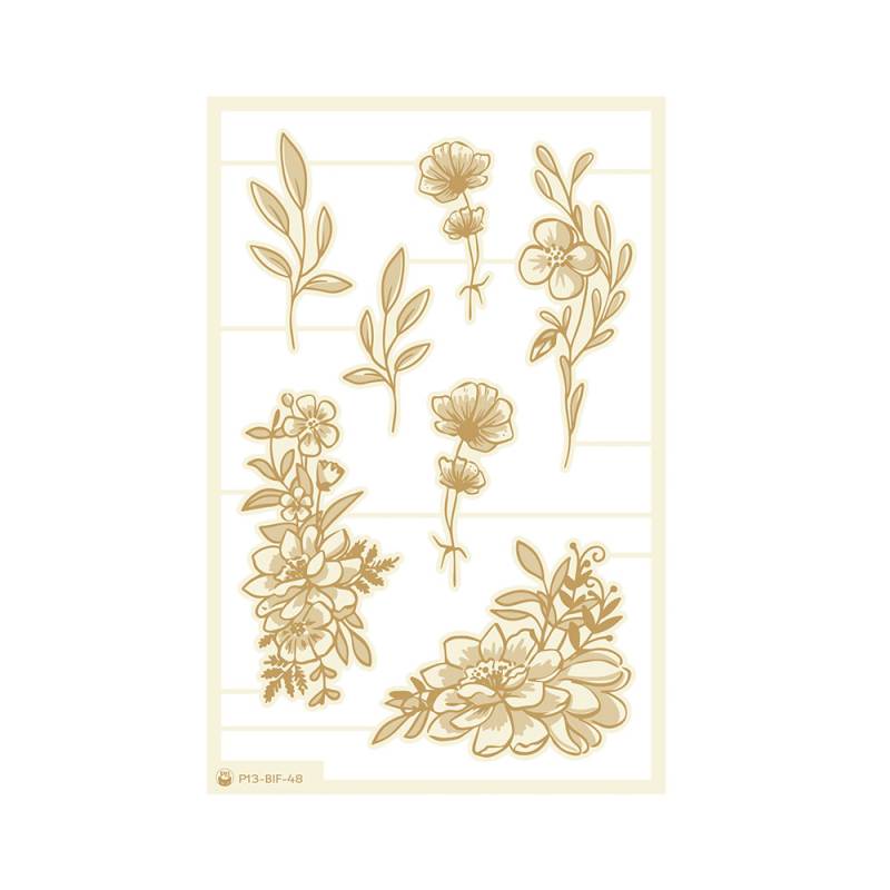 Autocolantes decorativos de flores e ramos castanhos claros sobre fundo branco