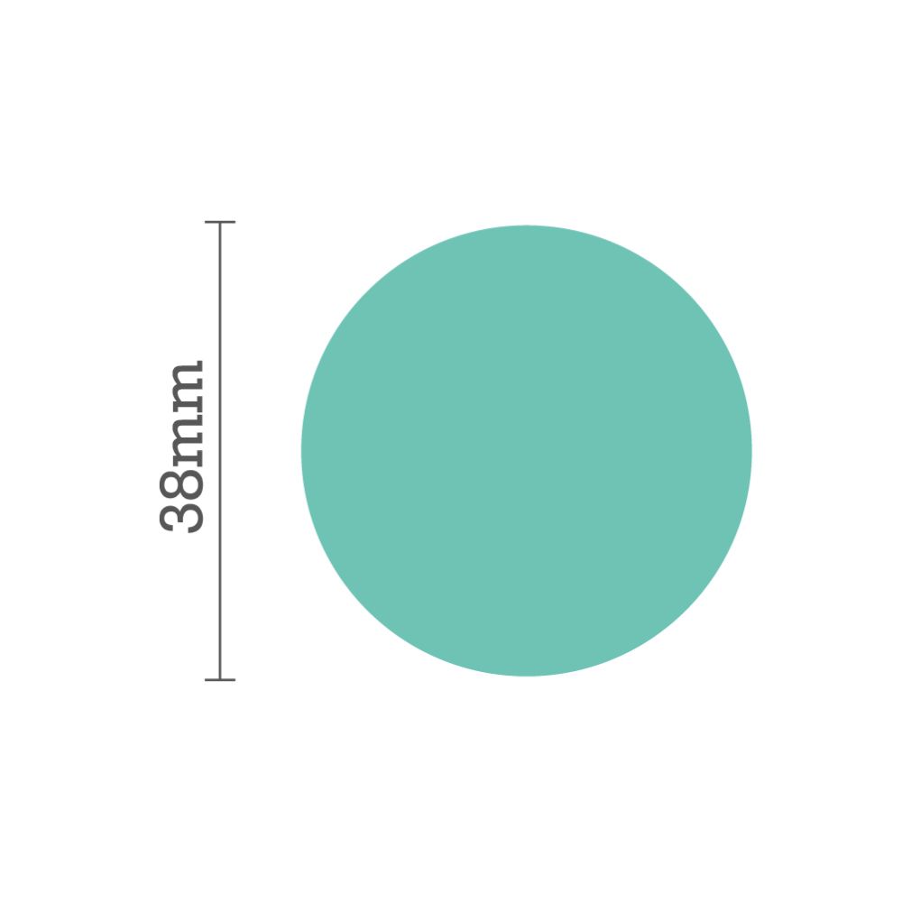 Círculo verde-azulado sólido de 38mm de diâmetro em fundo branco