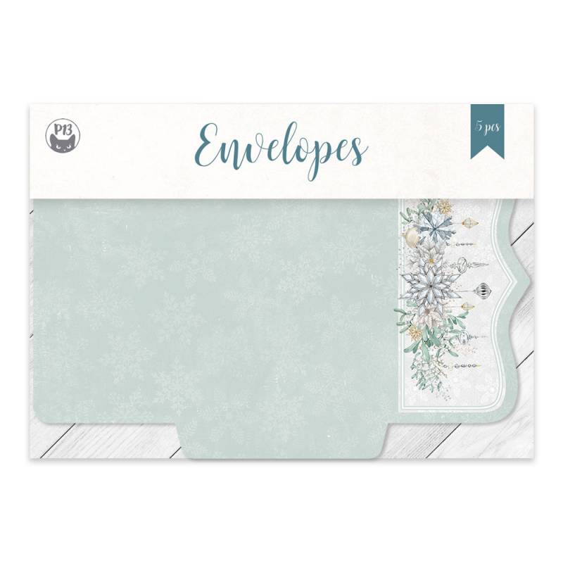 Conjunto de 5 envelopes verdes com decoração floral na aba