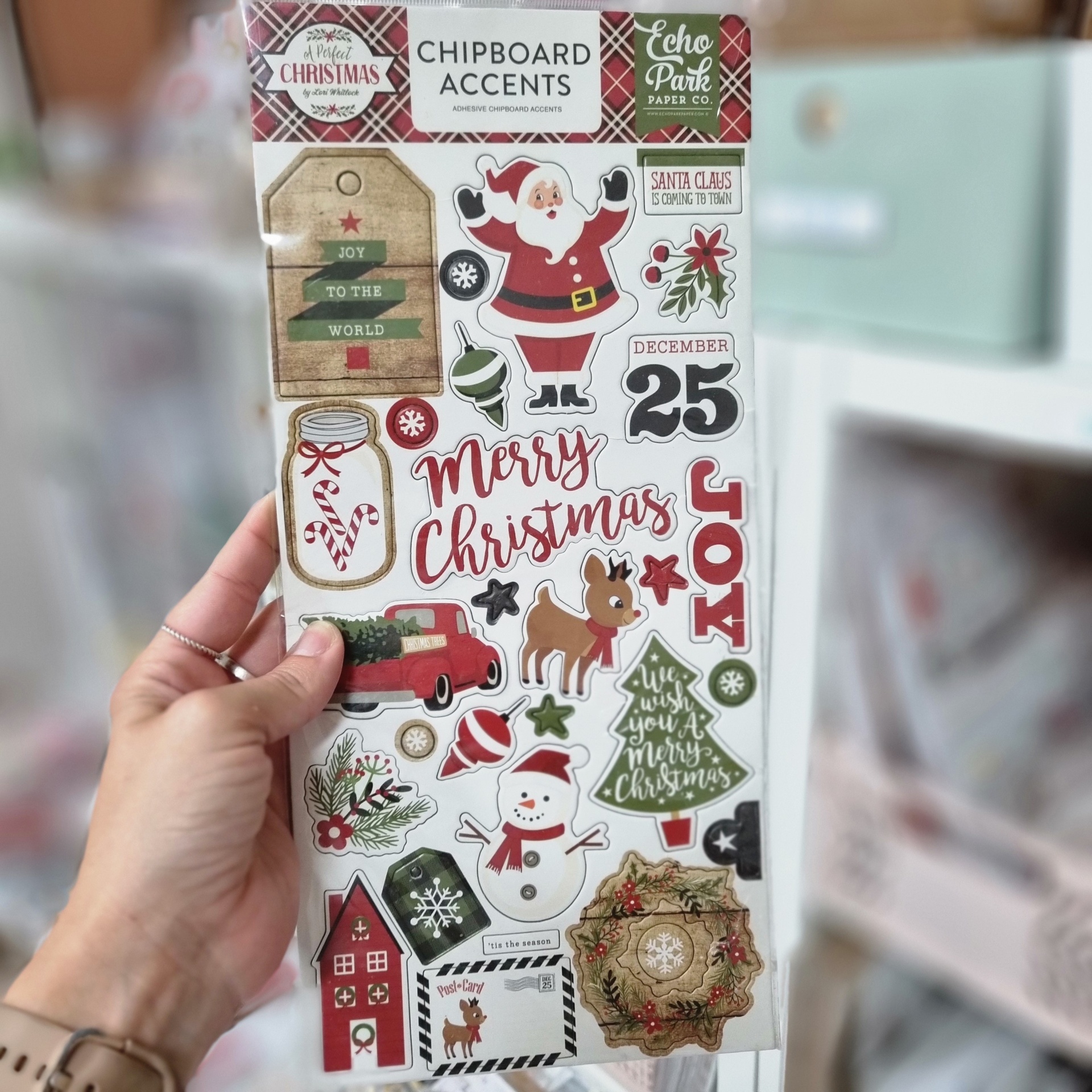 Autocolantes de chipboard com temas de Natal em várias cores e formas
