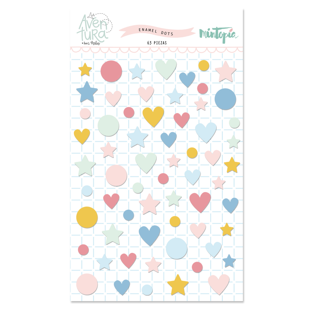 Pacote de autocolantes coloridos de esmalte com corações, estrelas e círculos