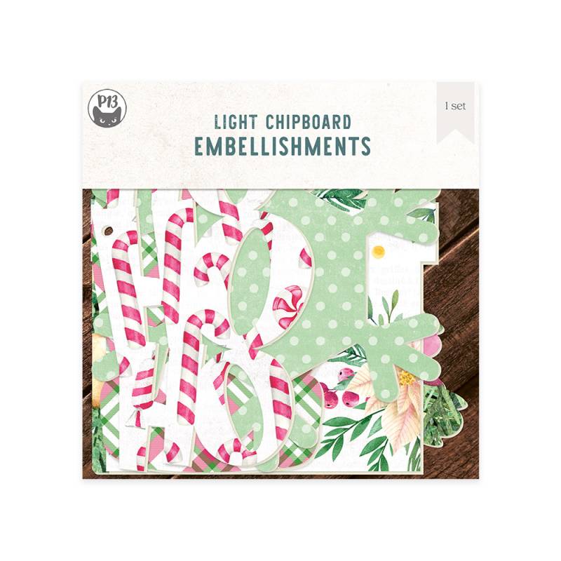 Set de embelezamentos em cartão fino com padrões riscado, flores e folhas em embalagem branca.