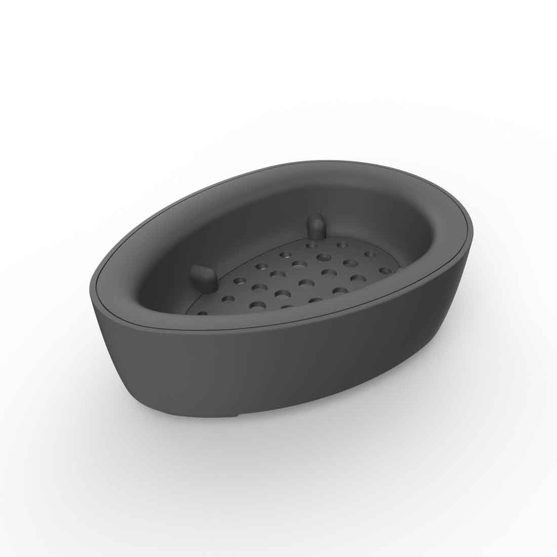 Saboneteira oval cinzenta de plástico com base perfurada
