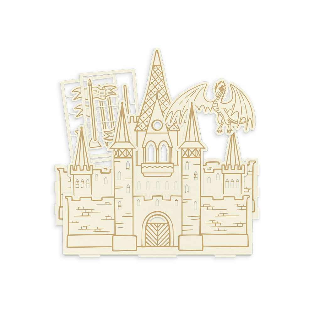 Puzzle de madeira castelo medieval com dragão alado