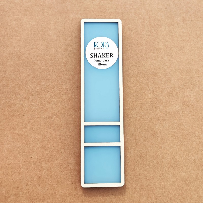 Moldura branca retangular com divisórias e etiqueta KORI SHAKER lona para álbum
