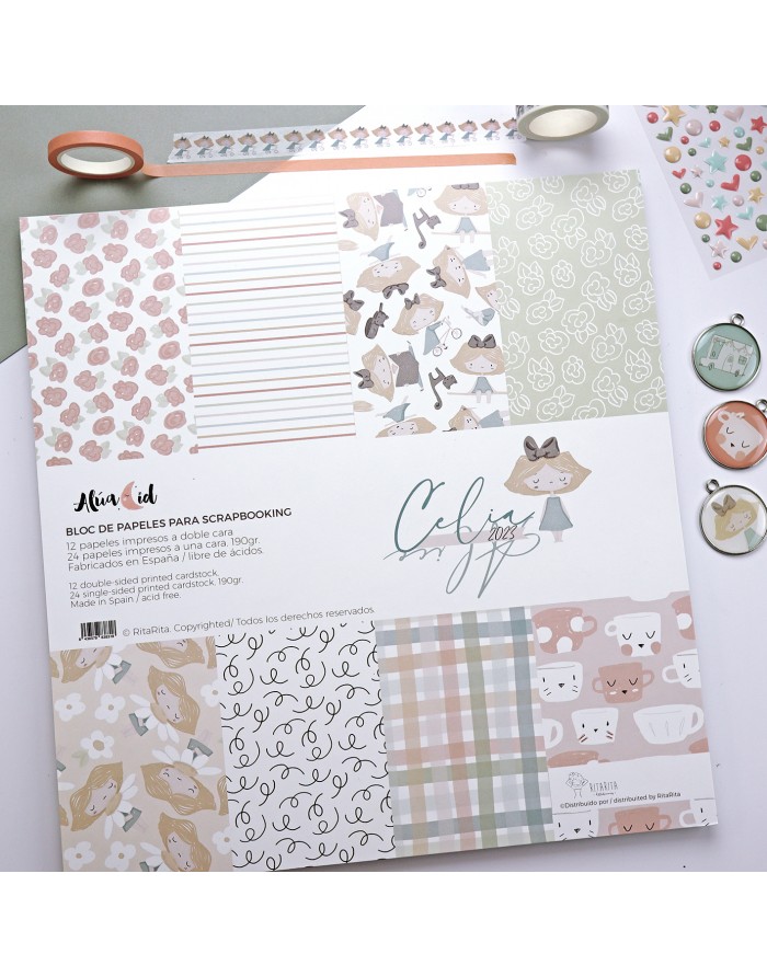 Bloco de papéis de scrapbooking com vários padrões coloridos