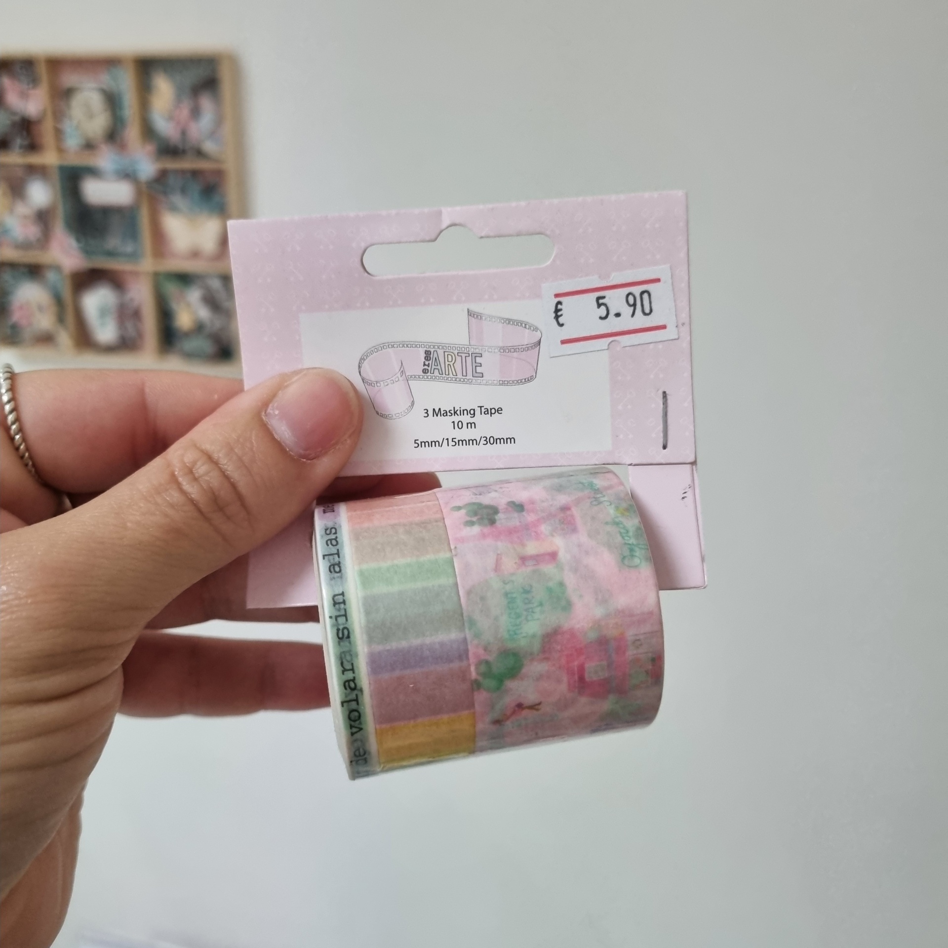 Pacote de fitas adesivas decorativas em embalagem rosa