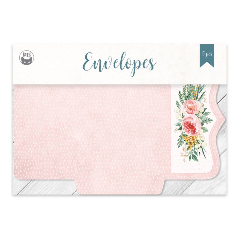 Conjunto de 5 envelopes rosa decorados com flores
