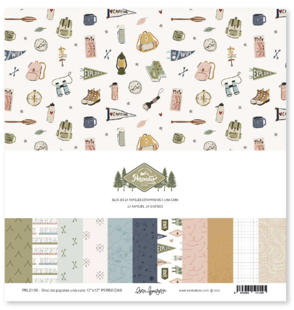 Bloco de papel decorativo com padrões de campismo em cores suaves