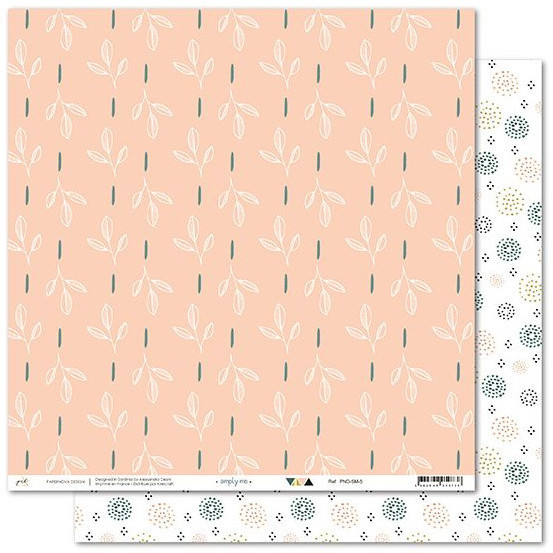 Papel decorativo duplo face com padrões de folhas e círculos