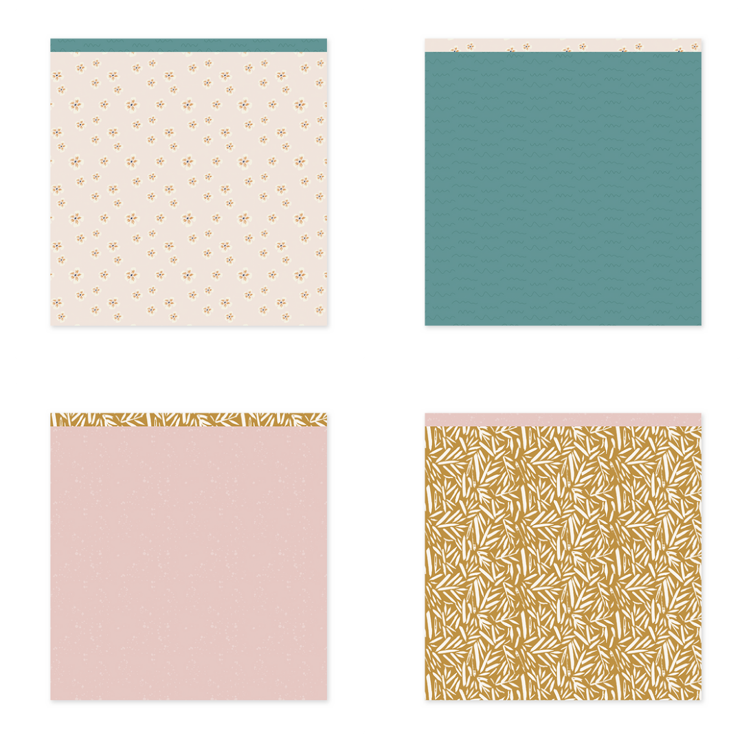 Quatro blocos de notas decorativos com padrões diferentes