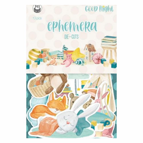 Pacote de ephemera die-cuts com ilustrações de animais e objetos em tons pastel