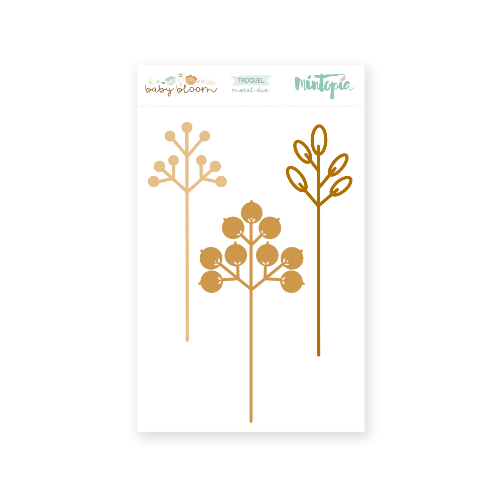 Decalques decorativos de ramos em tons castanhos numa folha branca