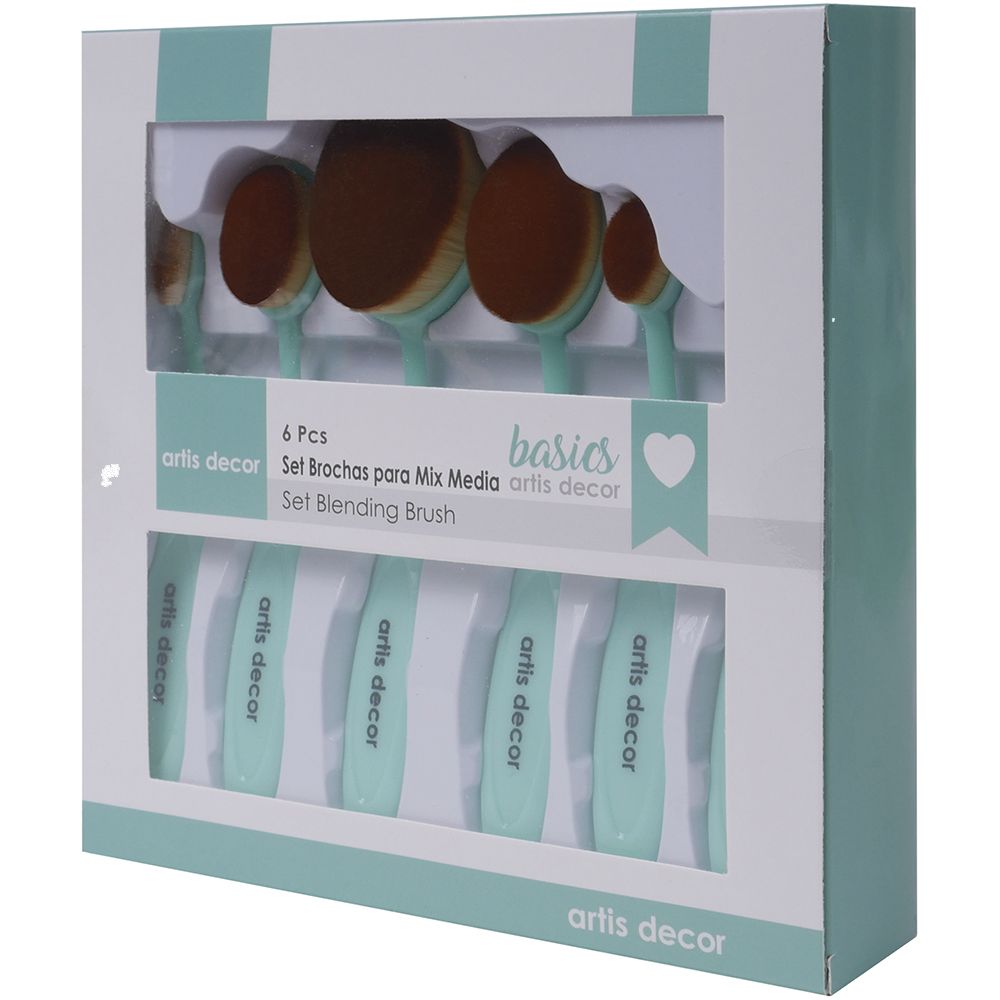 Conjunto de 6 pincéis de maquiagem em caixa branca e verde