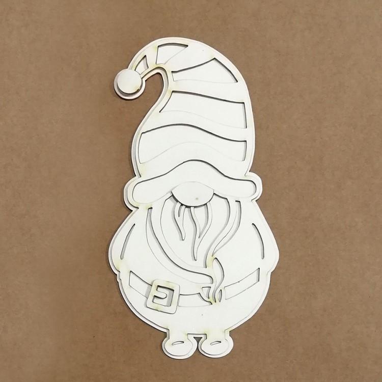 Figura decorativa de madeira branca em forma de gnomo