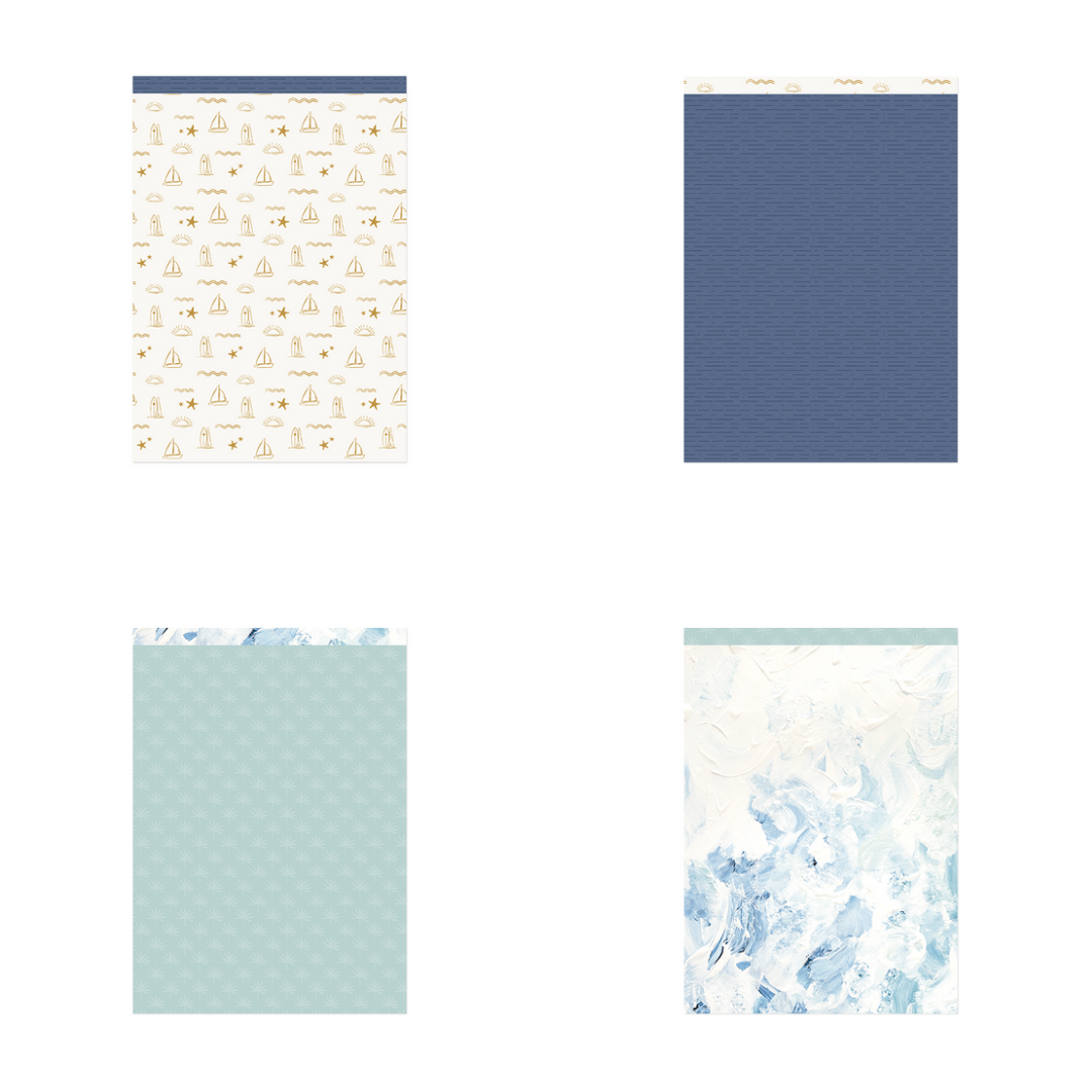 Quatro blocos de notas com diferentes padrões e cores