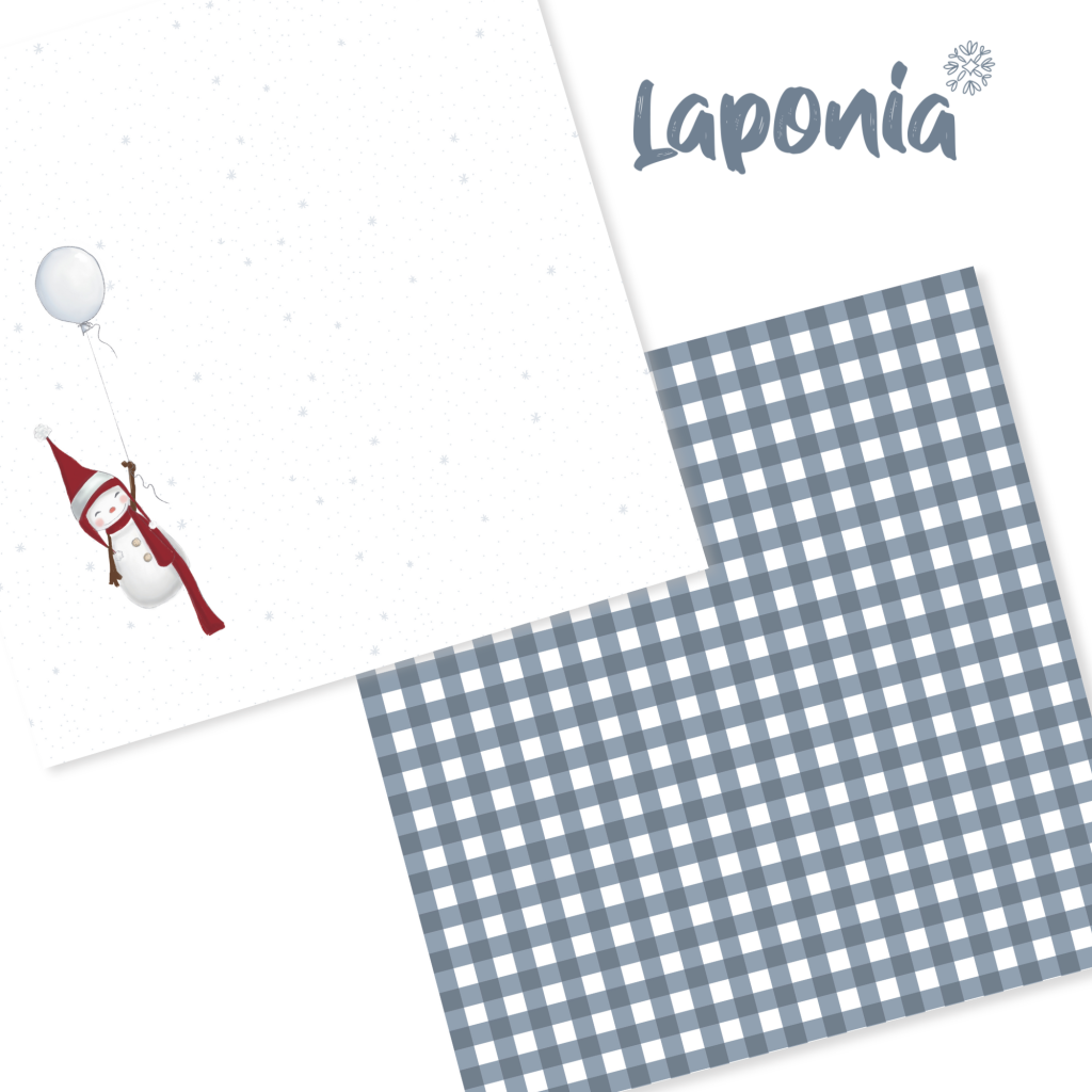 Dois lençóis Laponia, um com boneco de neve e outro xadrez azul e branco