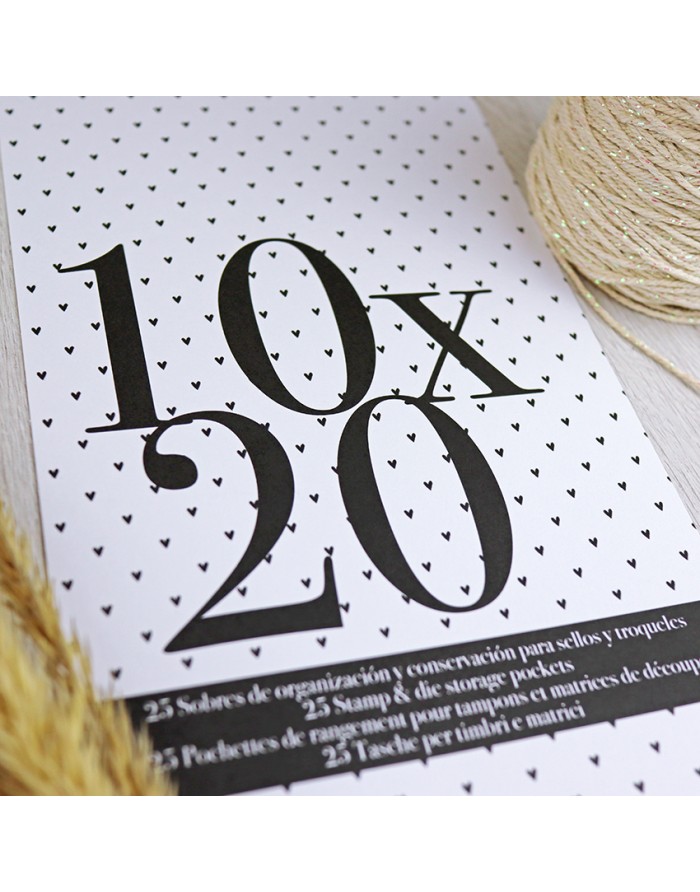 Pacote 10x20 com 25 sleeves para selos e troqueles com padrão de corações