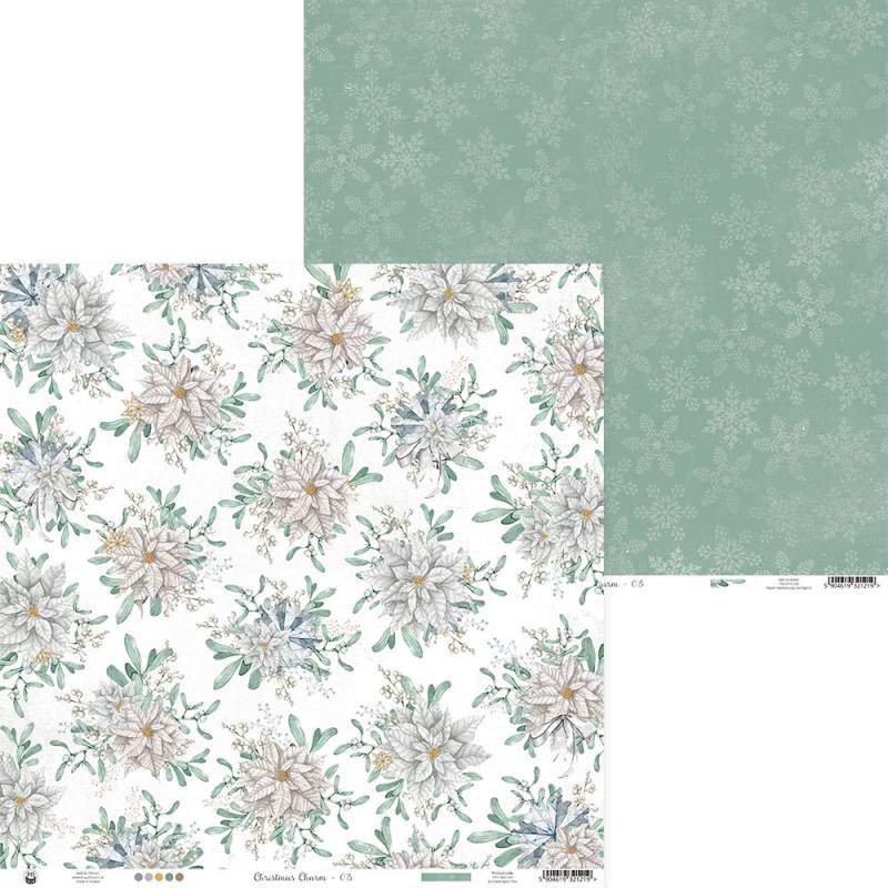 Papel decorativo com flores de Natal e padrão de flocos de neve em folhas dupla face