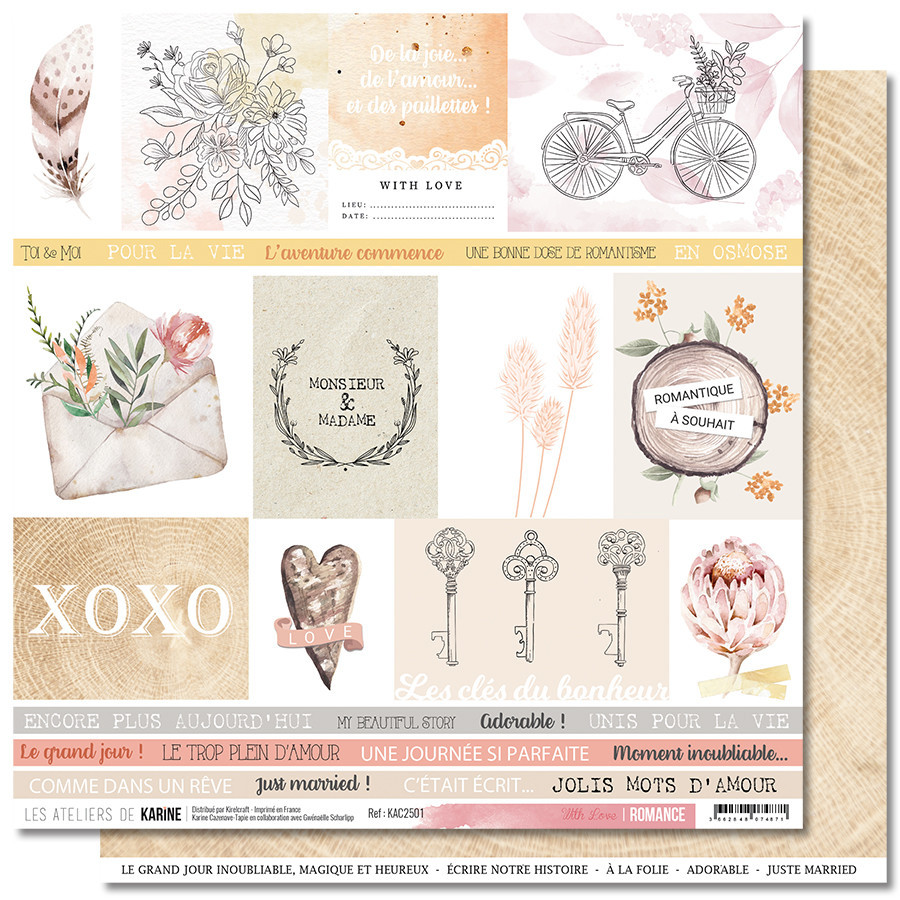 Ilustrações e textos decorativos em estilo vintage com temas românticos e florais