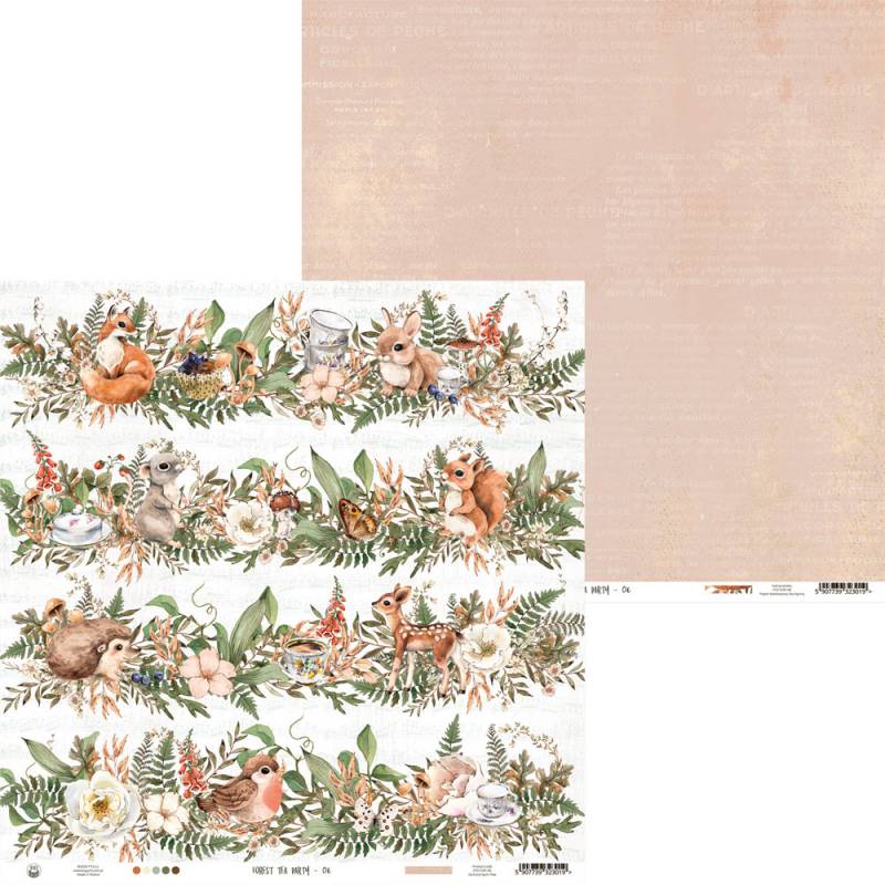 Papel decorativo com animais da floresta e fundo rosa claro