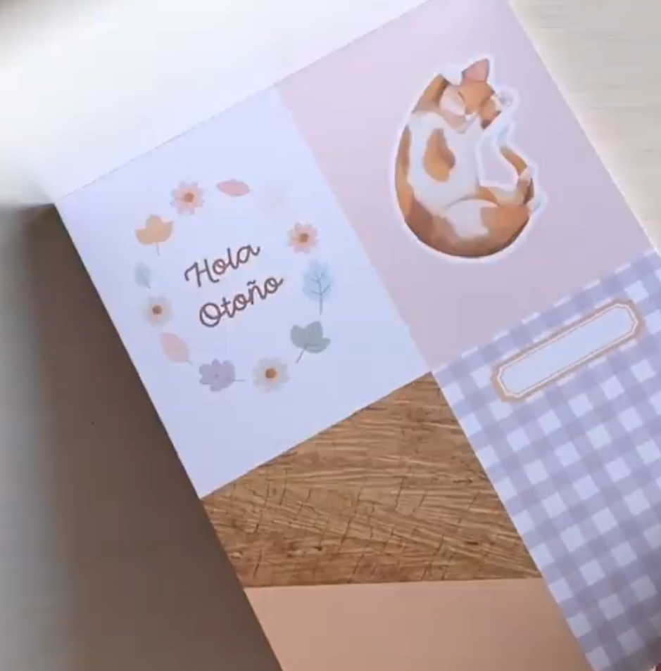Produto com design gráfico de gatinho e texto Hola Otoño