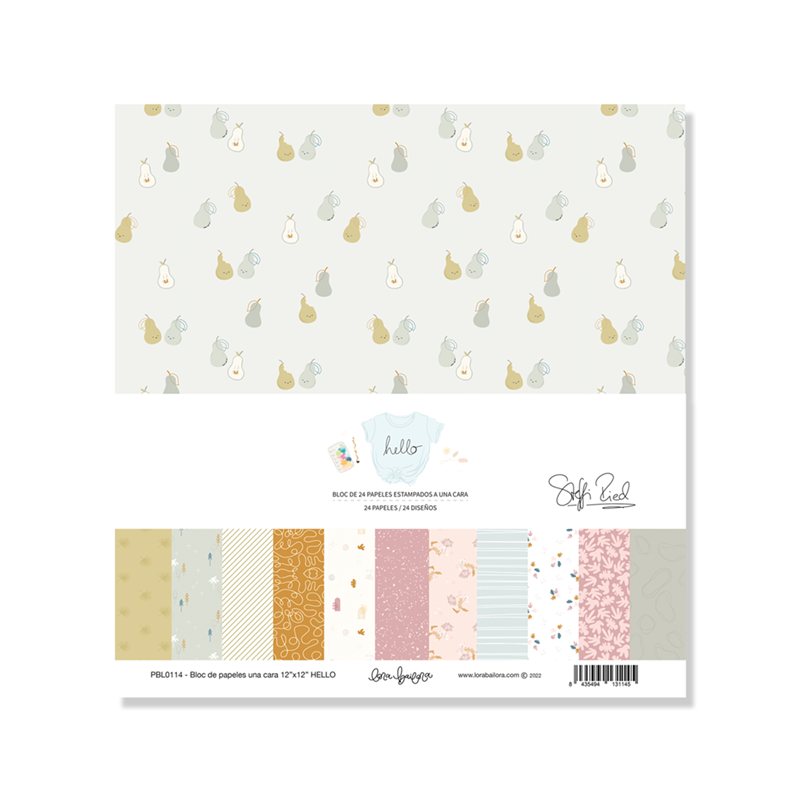 Bloco de papéis com padrões de pêras em cores neutras para artesanato