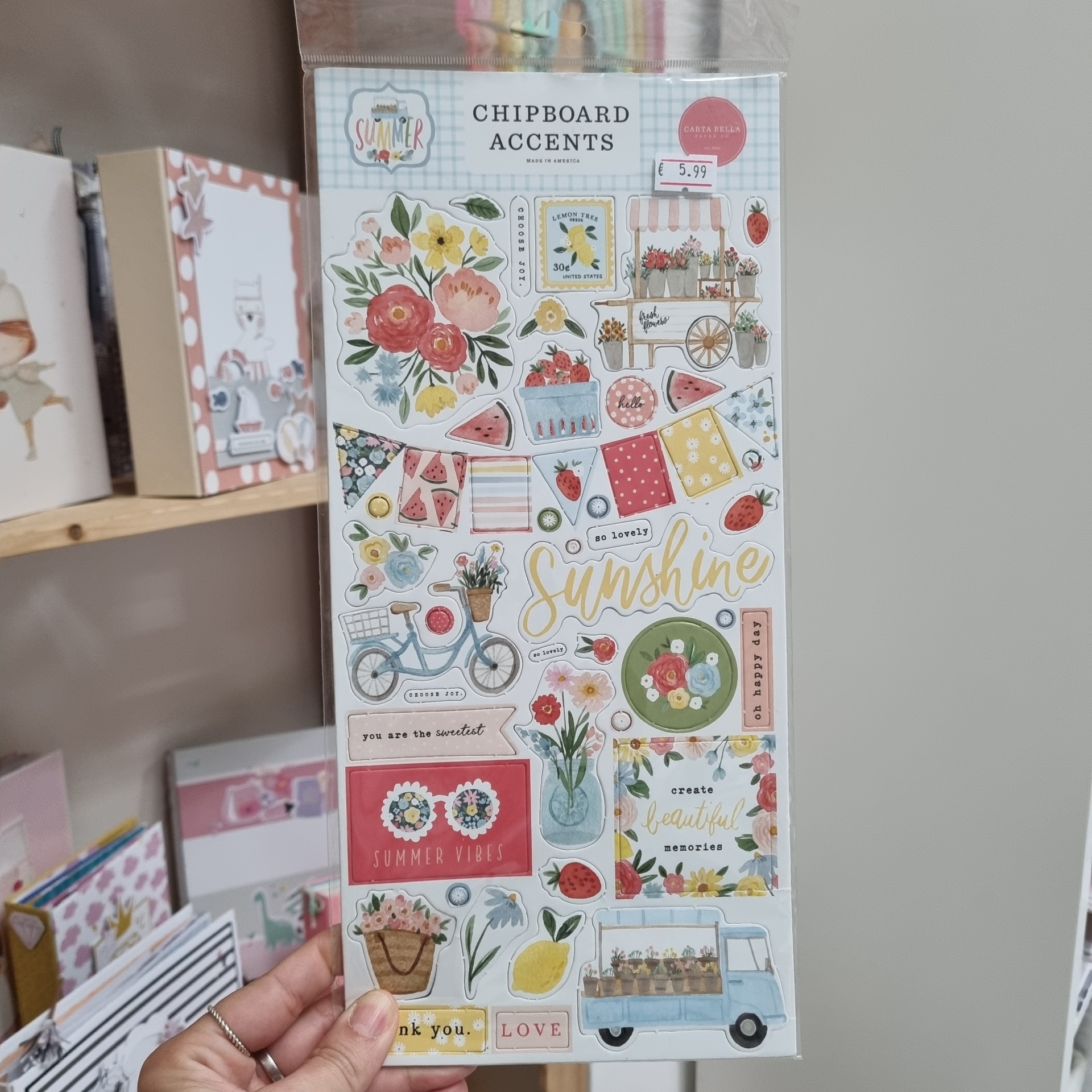 Pacote de autocolantes decorativos em papel grosso com tema de verão e etiqueta de preço €5.99