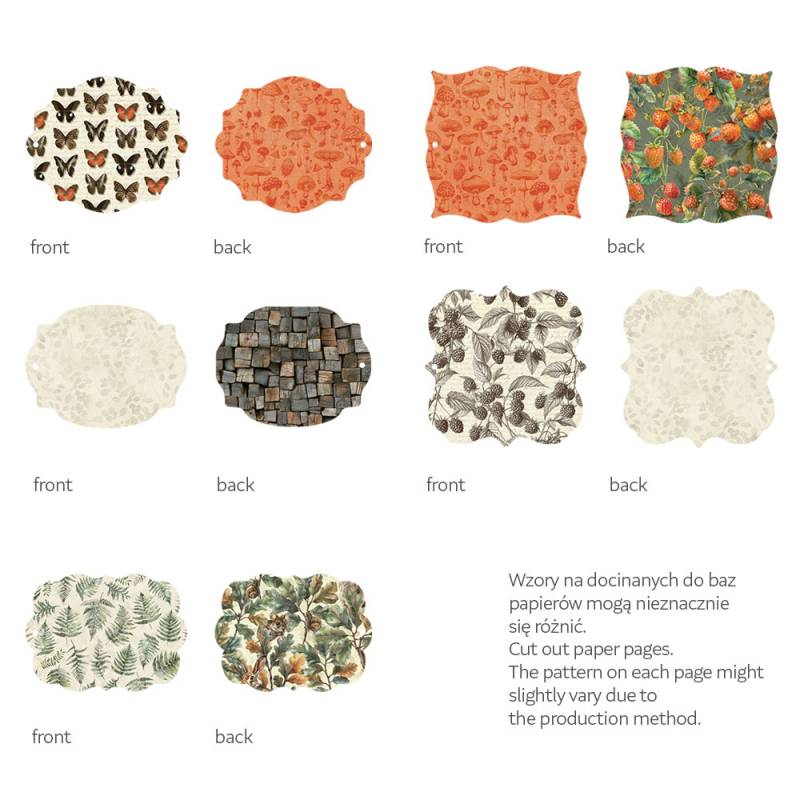 Páginas de papel recortado com padrões decorativos variados frente e verso