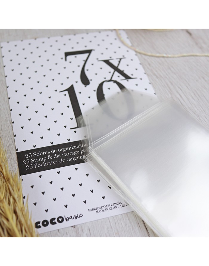 Pacote de 25 sobres transparentes para armazenamento com embalagem decorada a corações pequenos pretos