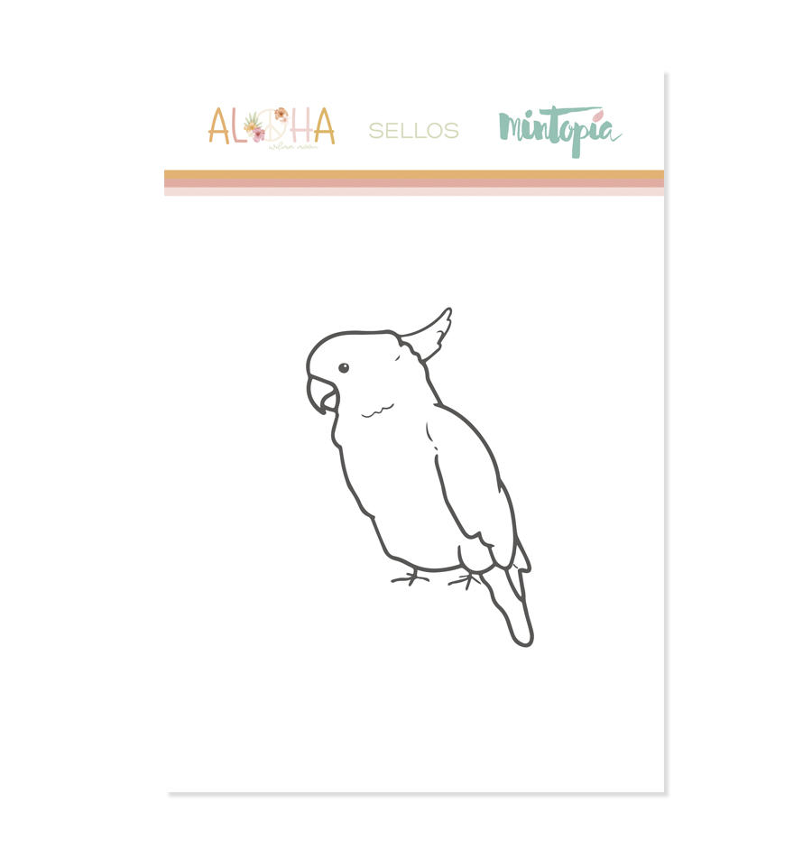 Carimbo com desenho de papagaio e texto AL@HA SELLOS Mintopic
