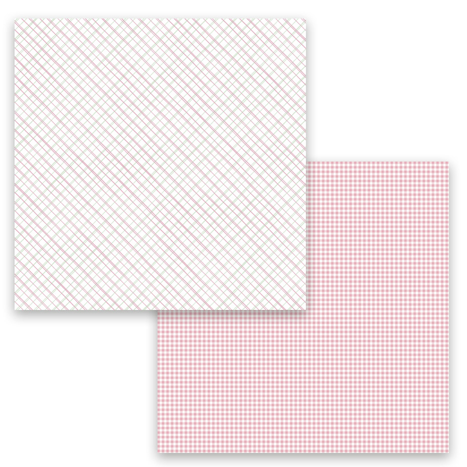 Dois papéis decorativos com padrões de linhas e quadrícula vermelhas