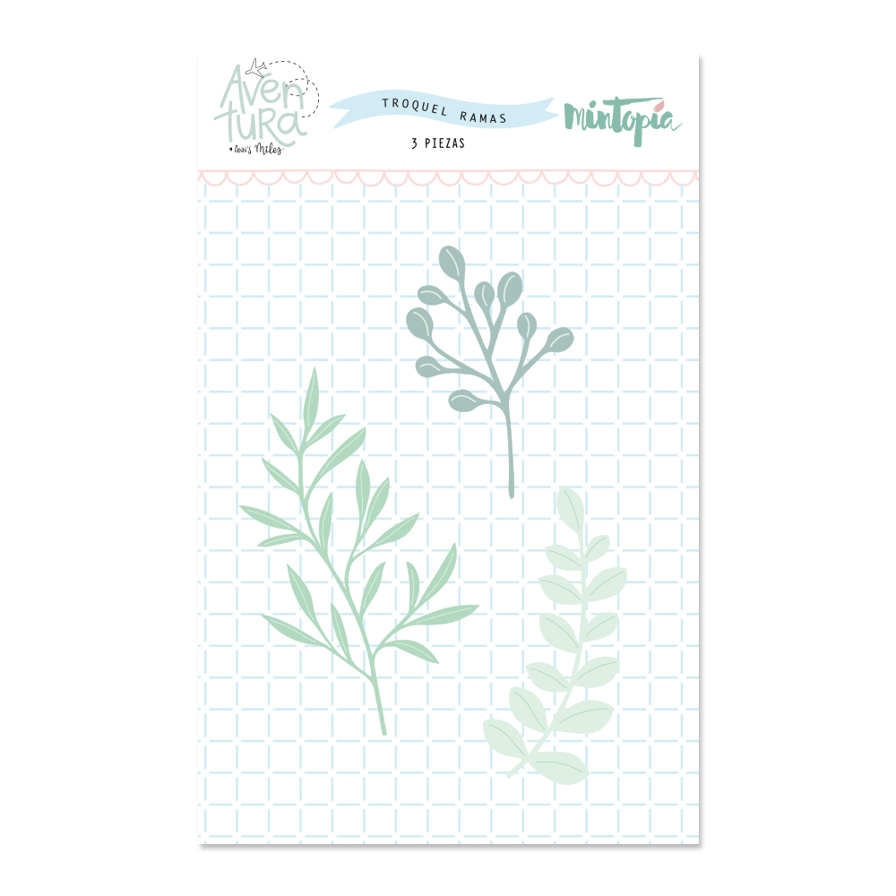 Conjunto de 3 troquel ramos em tons verdes com fundo quadriculado