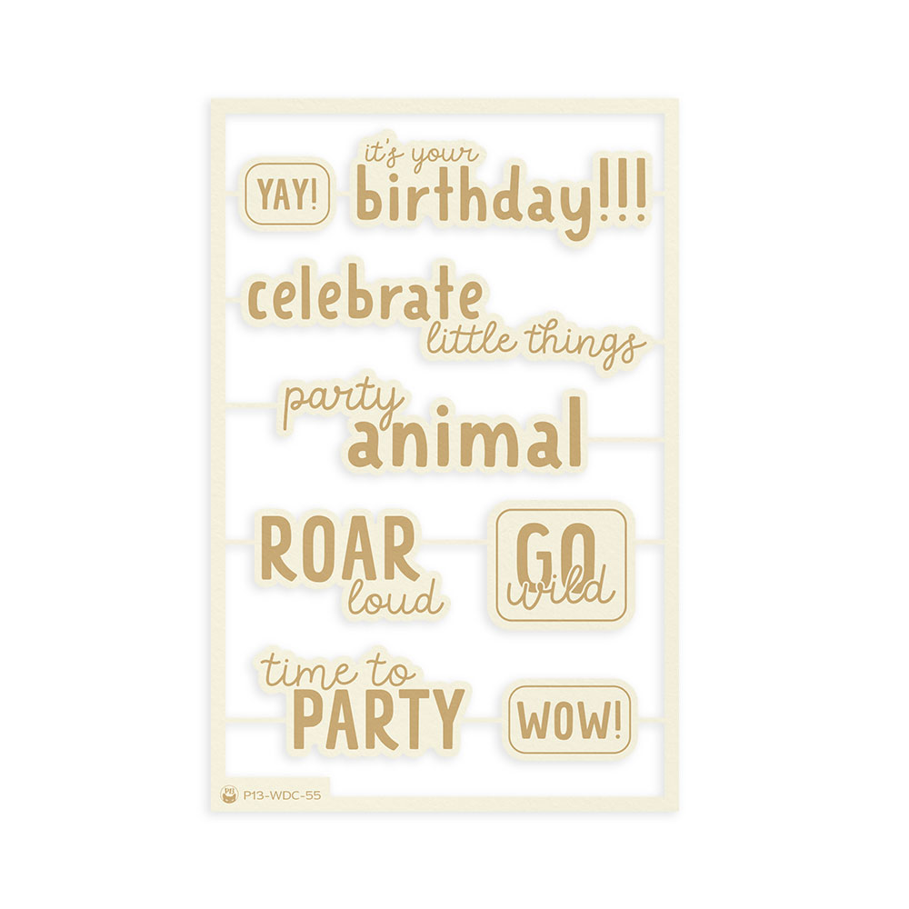 Autocolantes decorativos com textos festivos em bege sobre fundo branco