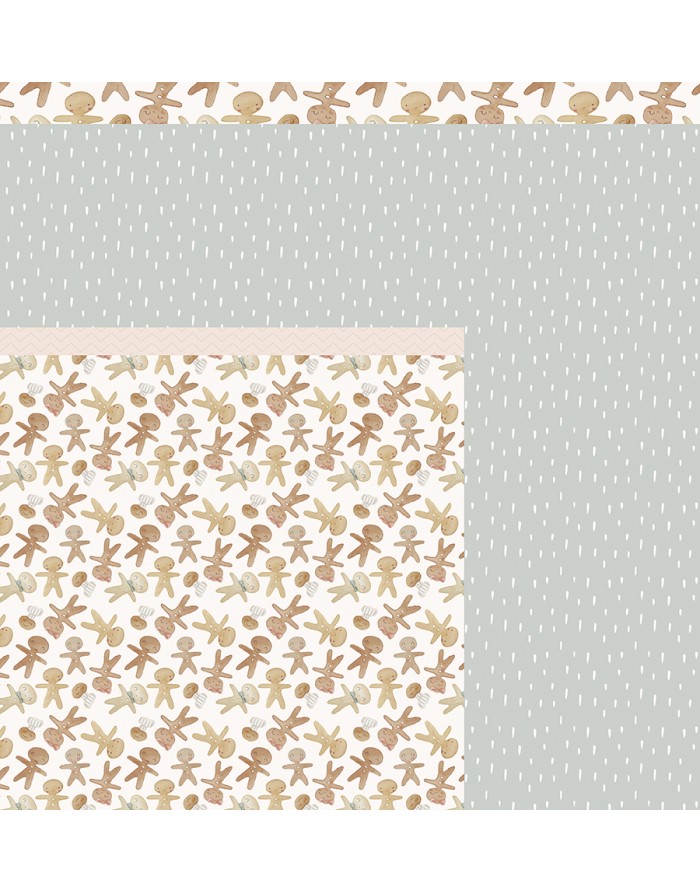 Papel de parede com bonecos de gengibre e padrão cinza com linhas brancas